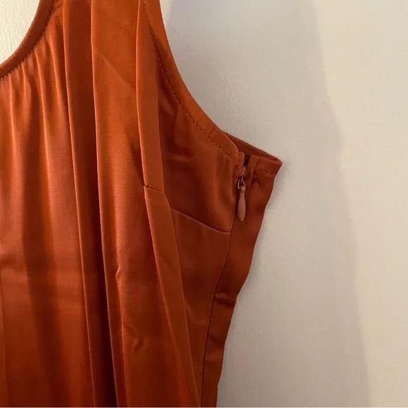 BNWT Abercrombie & Fitch Satin Slip Midi Dress with Slit in Paprika - Picture 4 of 8
